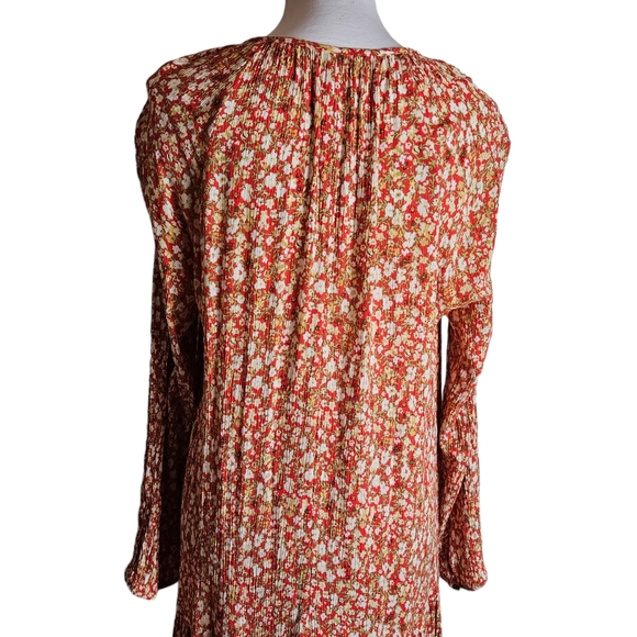 Sonoma Red Floral Print Crinkled Tiered Maxi Dress Size Large Boho Praire READ - Picture 6 of 14